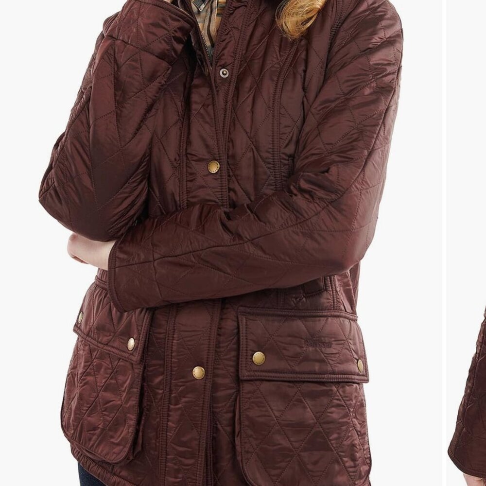 Barbour Quilted Maroon Brown Jacket with Corduroy Collar - Picture 4 of 6